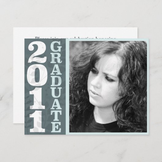 Floral Clarendon Steel 2011 Afstuderen uitnodiging (Voorkant / Achterkant)