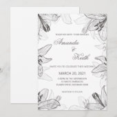 Floral Classic Black & White Wedding Invitation Kaart (Voorkant / Achterkant)