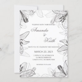 Floral Classic Black & White Wedding Invitation Kaart