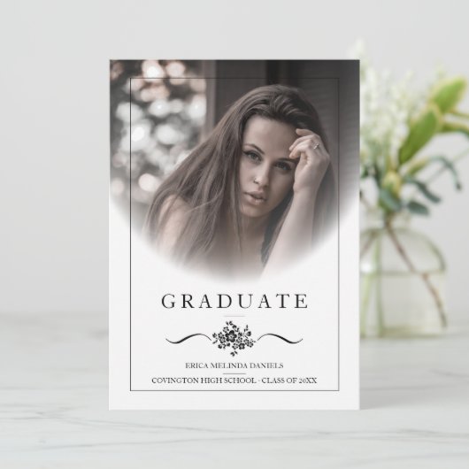 Floral Classic Chic Typography Photo Afstuderen in Kaart (Staand voorkant)