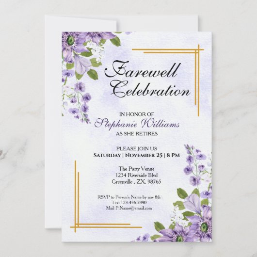 Floral Classic Elegant Vrouwen Afscheidsfeest Kaart (Voorkant)