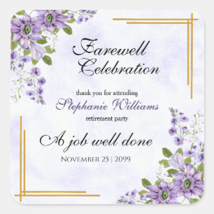 Floral Classic Elegant Vrouwen Afscheidsfeest Vierkante Sticker