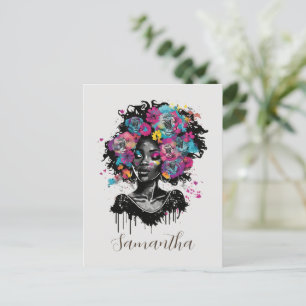 Floral Classy Afro Woman Briefkaart