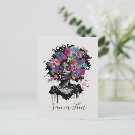 Floral Classy Afro Woman Briefkaart (Staand voorkant)