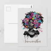 Floral Classy Afro Woman Briefkaart (Voorkant / Achterkant)