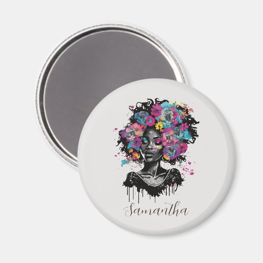 Floral Classy Afro Woman Magneet (Voorkant / Achterkant)