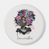 Floral Classy Afro Woman Magneet (Voorkant)