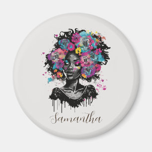Floral Classy Afro Woman Magneet