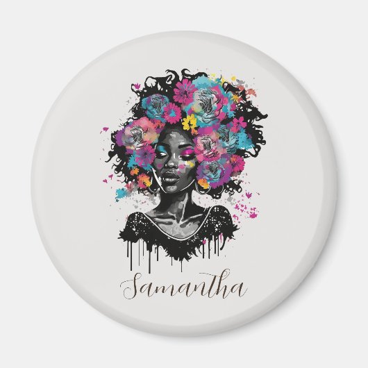 Floral Classy Afro Woman Magneet (Voorkant)