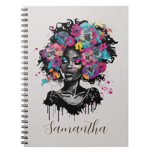 Floral Classy Afro Woman Notitieboek (Voorkant)