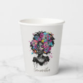 Floral Classy Afro Woman Papieren Bekers (Achterkant)