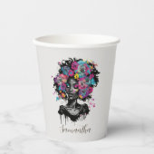 Floral Classy Afro Woman Papieren Bekers (Voorkant)