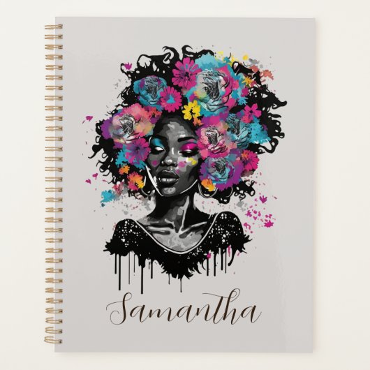 Floral Classy Afro Woman Planner (Voorkant)
