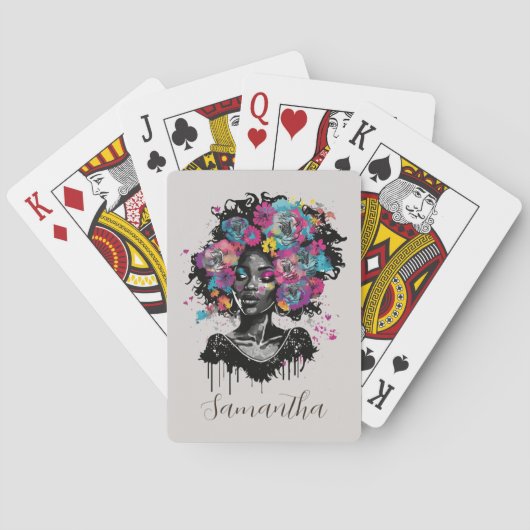 Floral Classy Afro Woman Pokerkaarten (Achterkant)