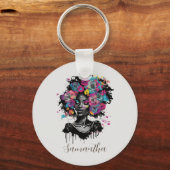 Floral Classy Afro Woman Sleutelhanger (Achterkant)