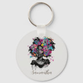 Floral Classy Afro Woman Sleutelhanger (Achterkant)