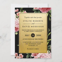 Floral Classy Golden Formal Wedding Invite Kaart
