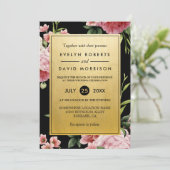  Floral Classy Golden Formal Wedding Invite Kaart (Staand voorkant)