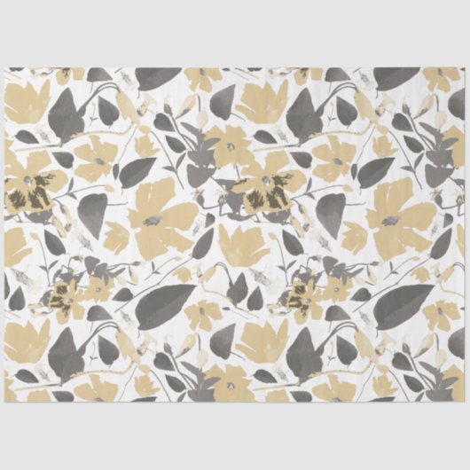 Floral Clematis Waterverf Gold Grey Black Tissuepapier (Voorkant)