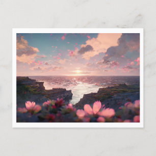 Floral Cliffside Ocean Uitzicht Briefkaart