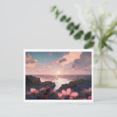 Floral Cliffside Ocean Uitzicht Briefkaart (Staand voorkant)