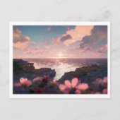 Floral Cliffside Ocean Uitzicht Briefkaart (Voorkant)