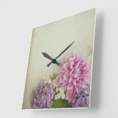 Floral Clock - roze en kalender Vierkante Klok (Hoek)
