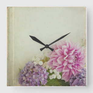 Floral Clock - roze en kalender Vierkante Klok