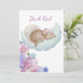 Floral cloud Baby girl Shower Kaart (Staand voorkant)