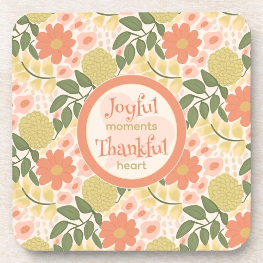 Floral Coaster Set – Gratitude-Inspired Home Decor Bier Onderzetter (Voorkant)