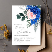 Floral Cobalt Blue Pink Garden Elegant Wedding Kaart