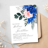 Floral Cobalt Blue Pink Garden Elegant Wedding Kaart