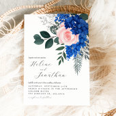 Floral Cobalt Blue Pink Garden Elegant Wedding Kaart