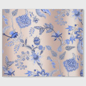 Floral Cobalt Blue Roze roze roodbruin Orichid Cadeaupapier (Vlak)