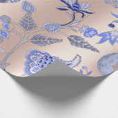 Floral Cobalt Blue Roze roze roodbruin Orichid Cadeaupapier (Hoek)