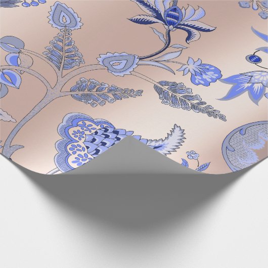 Floral Cobalt Blue Roze roze roodbruin Orichid Cadeaupapier (Hoek)