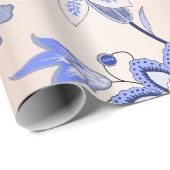 Floral Cobalt Blue Roze roze roodbruin Orichid Cadeaupapier (Rol Hoek)