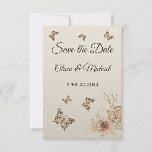 Floral Coffee Cream elegant Boho Save the Date (Voorkant)