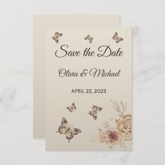Floral Coffee Cream elegant Boho Save the Date (Voorkant / Achterkant)