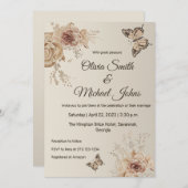 Floral Coffee Cream elegant Butterfly boho Wedding Kaart (Voorkant / Achterkant)
