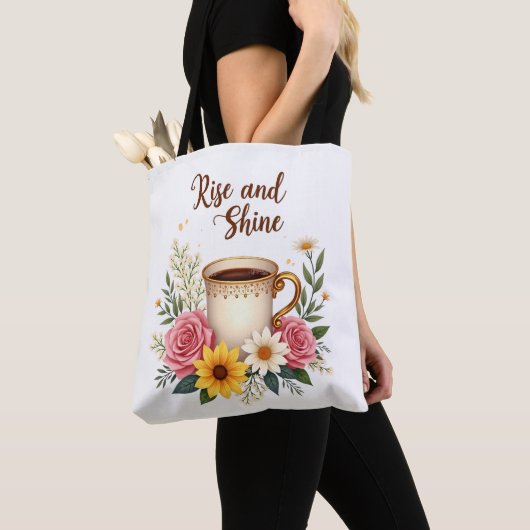 Floral Coffee Cup Canvas tas (Dichtbij)
