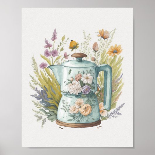 Floral Coffee Kitchen Waterverf Botanische Boho Poster (Voorkant)