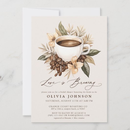 Floral Coffee Love is Brewing Photo Vrijgezellenfe Kaart (Voorkant)