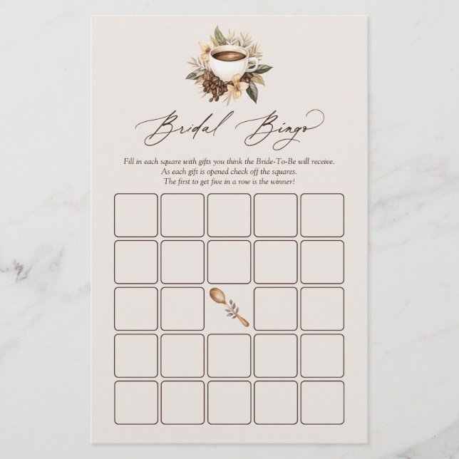 Floral Coffee Love is het brouwen van bruids bingo (Voorkant)