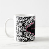Floral Coffee Mok Damask Lijst Black White Roze (Links)