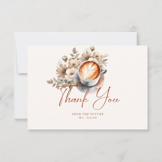 Floral Coffee thema Vrijgezellenfeest Dank u kaart (Voorkant)