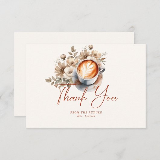 Floral Coffee thema Vrijgezellenfeest Dank u kaart (Voorkant / Achterkant)