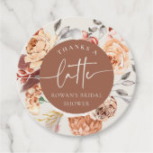 Floral Coffee Theme "Bedankt a Latte" Vrijgezellen Bedankjes Labels (Voorkant)