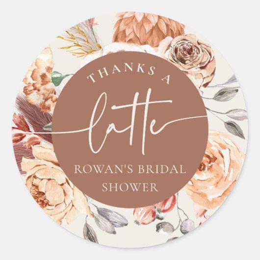 Floral Coffee Theme "Bedankt a Latte" Vrijgezellen Ronde Sticker (Voorkant)