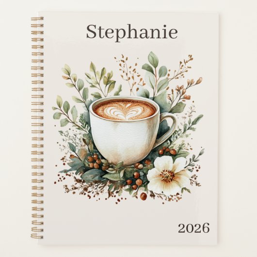 Floral Coffee Themed Personalized Planner (Voorkant)